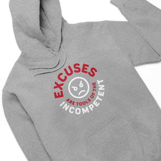 Excuses Hoodie | Red + White on Grey